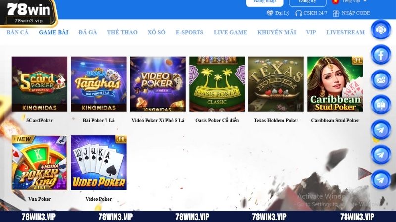 Chơi game bài poker tại 78win3.vip - hướng dẫn nhanh